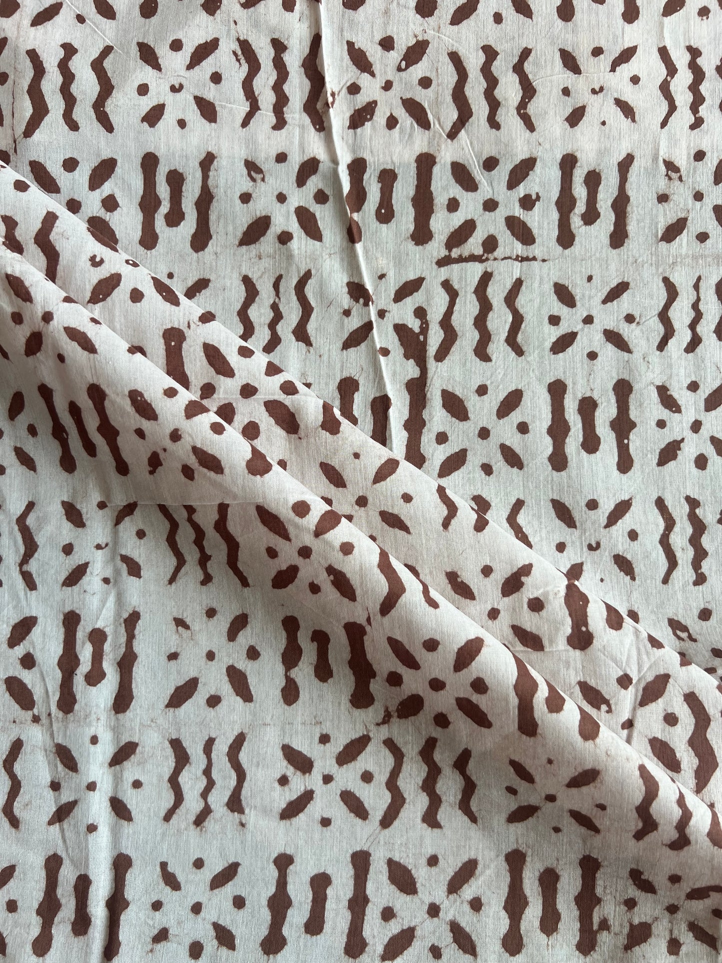 Brown Geometrical Batik Printed Cotton Fabric