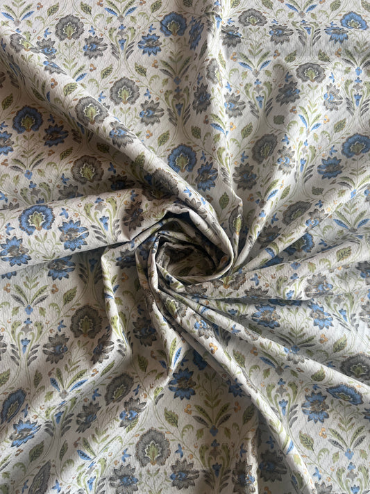 Grey Floral Printed Self Weaved Cotton Fabric