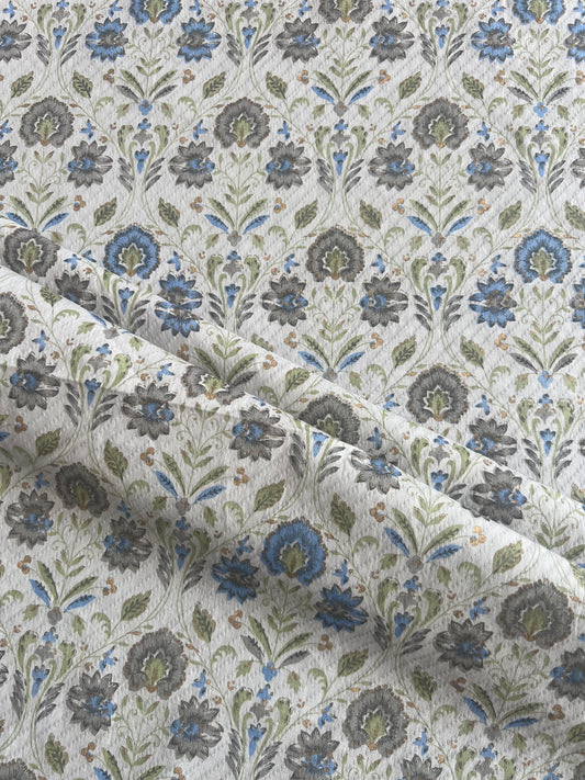 Grey Floral Printed Self Weaved Cotton Fabric