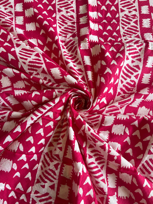 Rani Pink Geometrical Printed Self Weaved Cotton Fabric