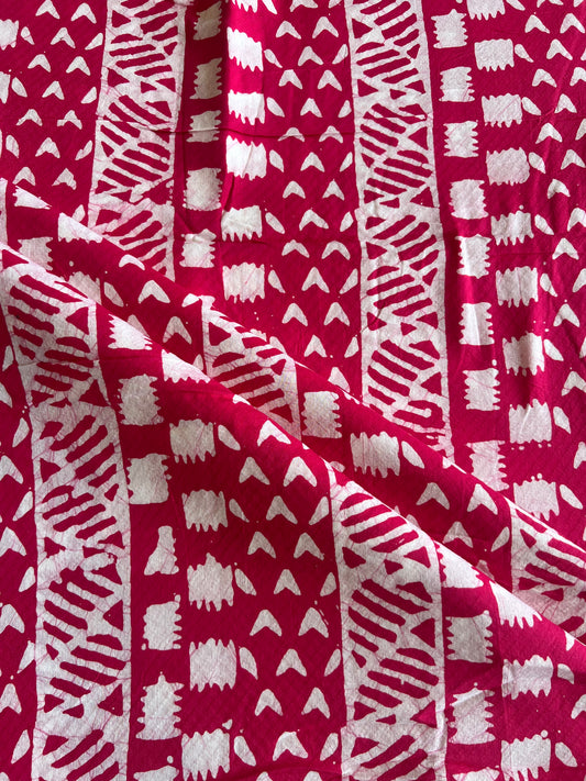 Rani Pink Geometrical Printed Self Weaved Cotton Fabric