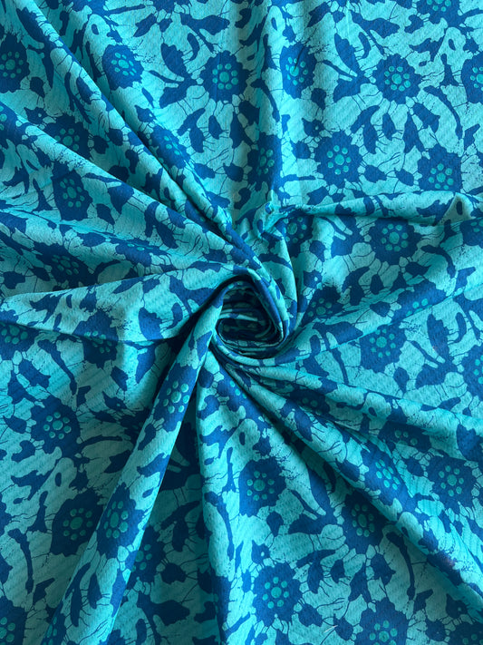 Blue Floral Printed Self Weaved Cotton Fabric