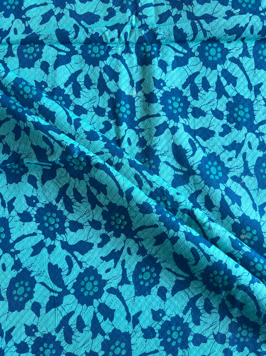Blue Floral Printed Self Weaved Cotton Fabric