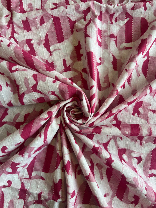 Pink Paisley Batik Printed Weaved Cotton Fabric