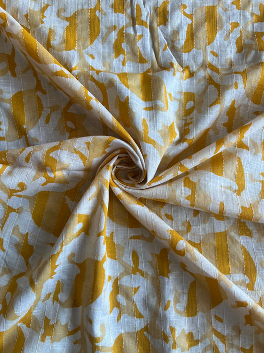 Yellow Paisley Batik Printed Weaved Cotton Fabric