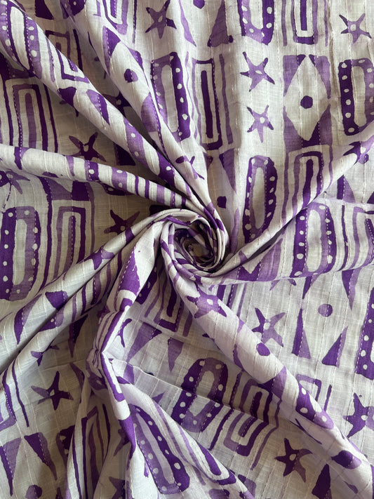 Purple Geometrical Printed Self Weaved Cotton Fabric