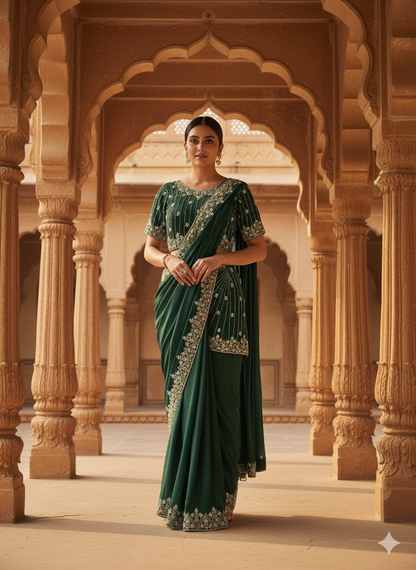 Bottle Green Draped Indo Western