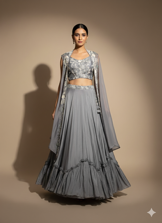 Grey Skirt with Cape Set