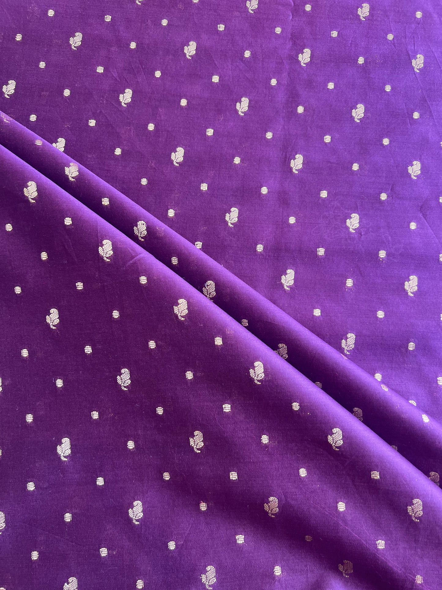 Purple Weaved Buti Maheshwari Silk Fabric