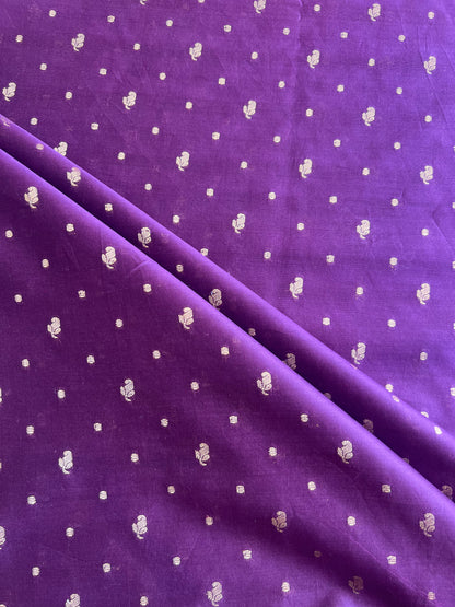 Purple Weaved Buti Maheshwari Silk Fabric