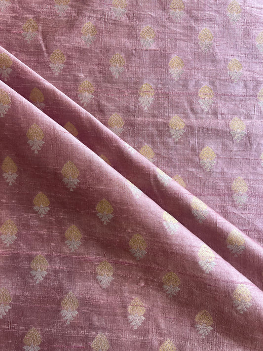 Pink Weaved Pure Raw Silk Fabric