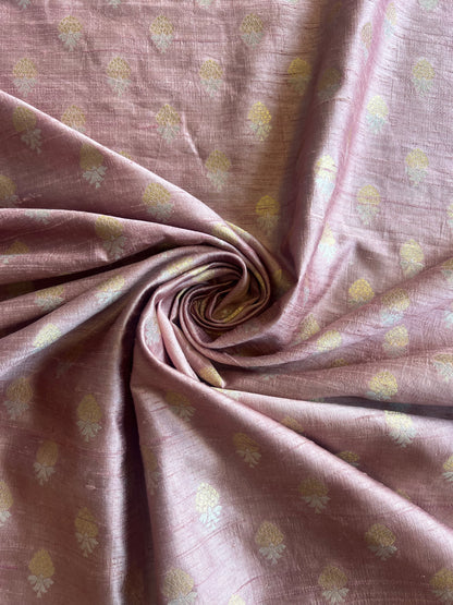 Pink Weaved Pure Raw Silk Fabric