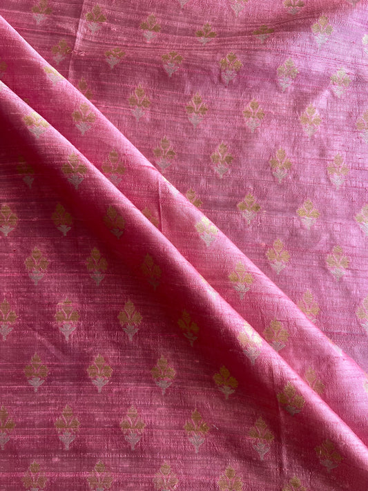 Powder Pink Weaved Pure Raw Silk Fabric