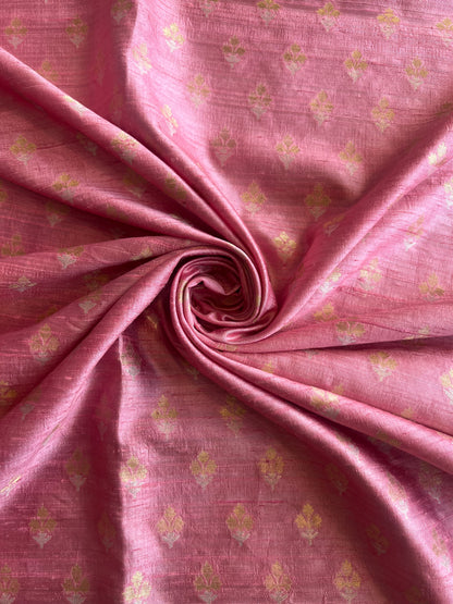 Powder Pink Weaved Pure Raw Silk Fabric