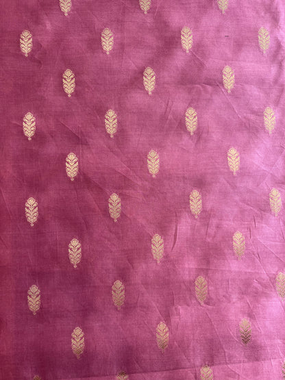 Onion Pink Weaved Buti Maheshwari Silk Fabric
