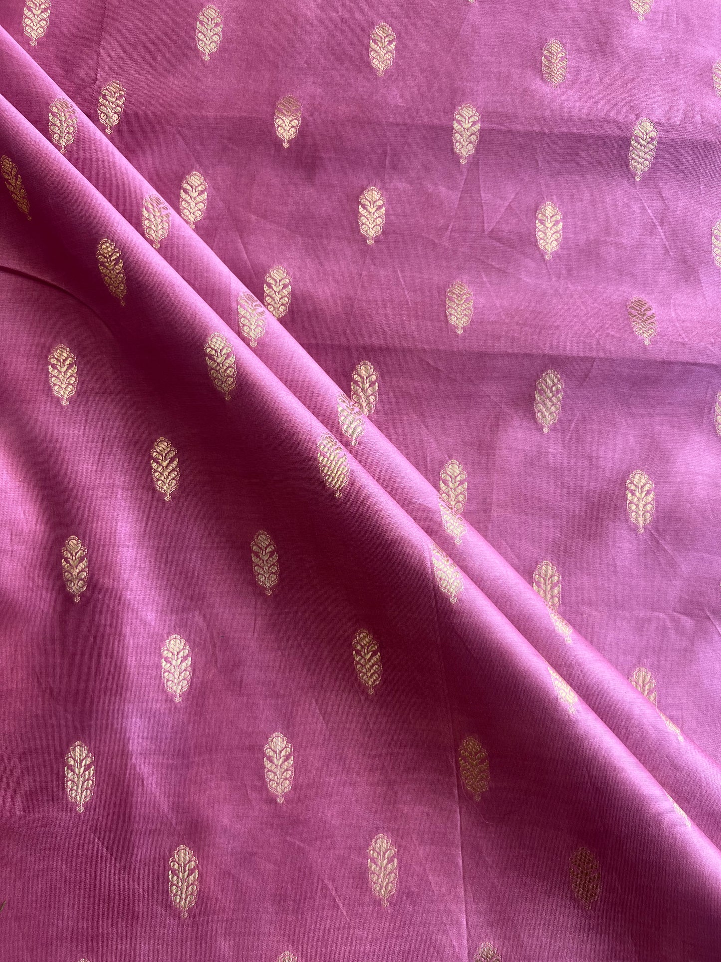 Onion Pink Weaved Buti Maheshwari Silk Fabric