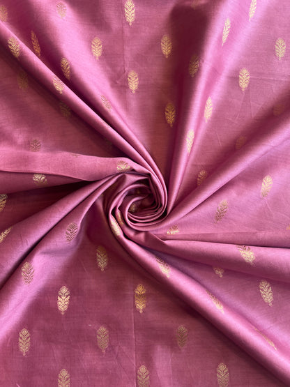 Onion Pink Weaved Buti Maheshwari Silk Fabric