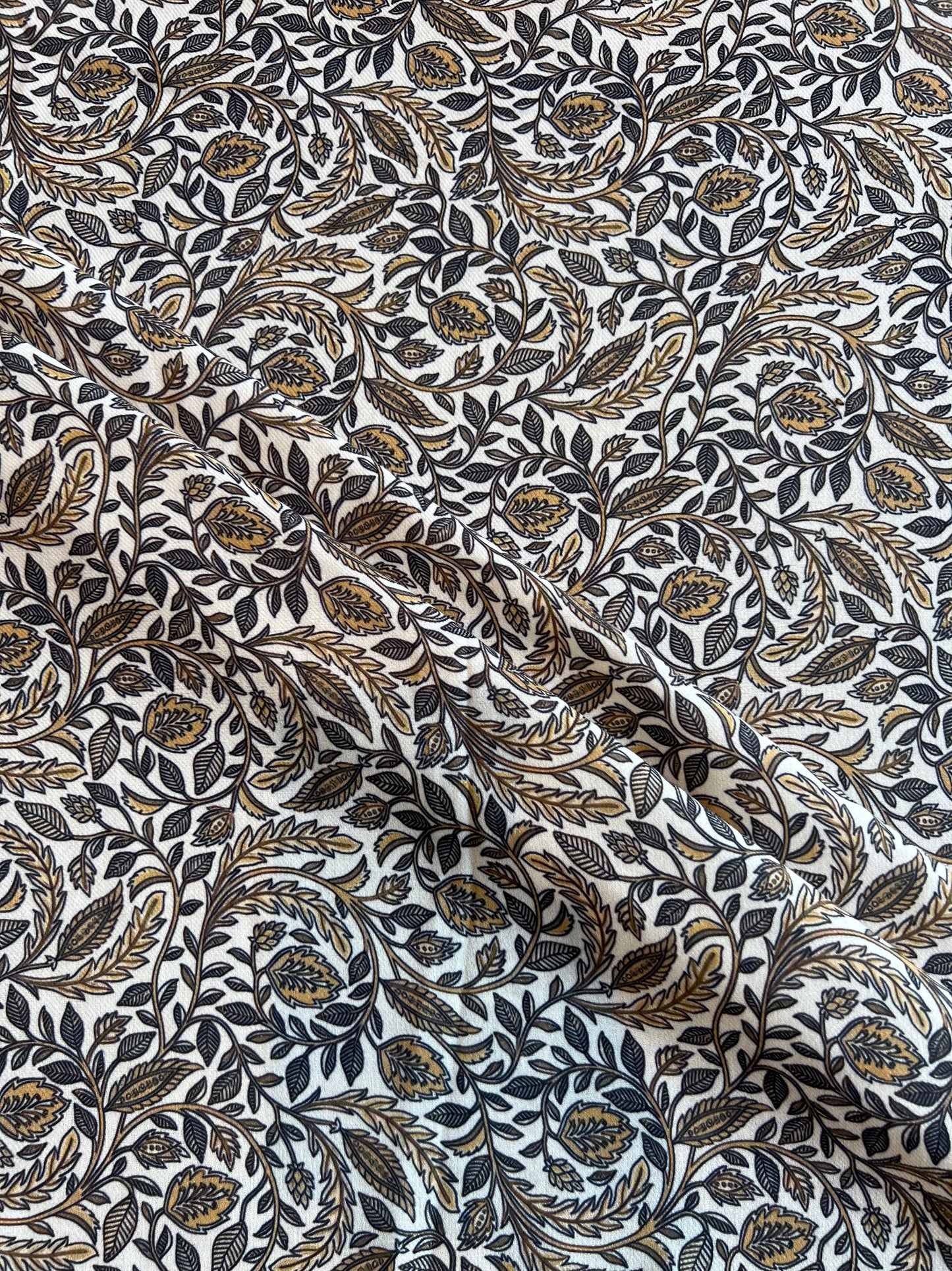 Beige Floral Jaal Printed Cotton Spun Fabric