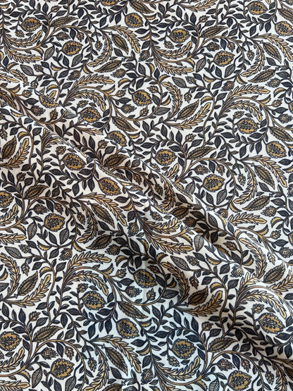 Beige Floral Jaal Printed Cotton Spun Fabric