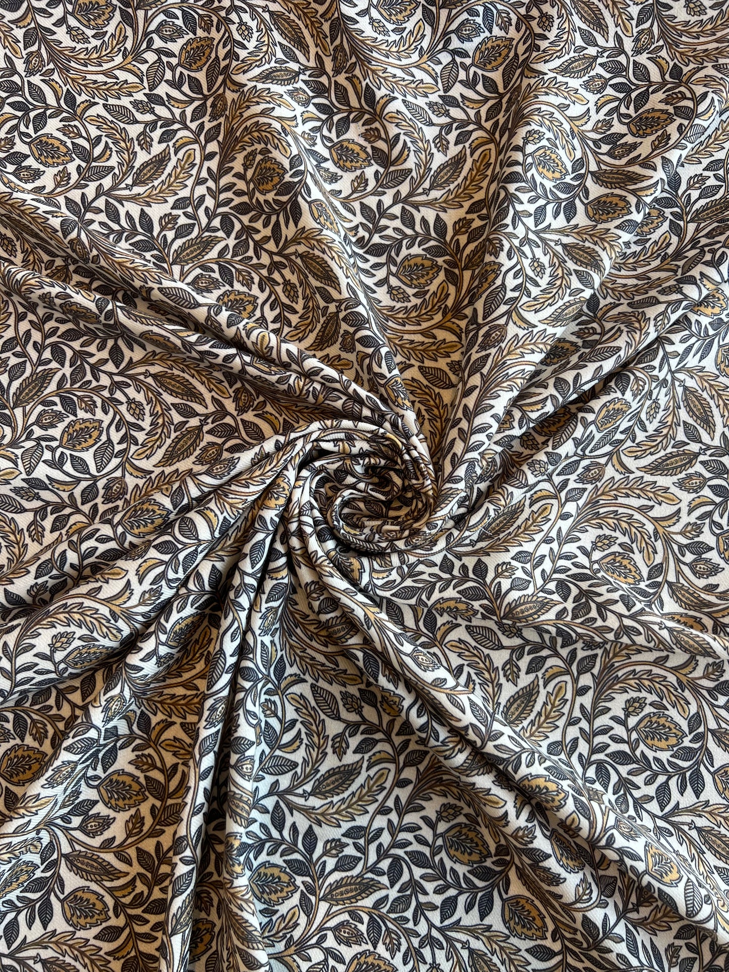 Beige Floral Jaal Printed Cotton Spun Fabric