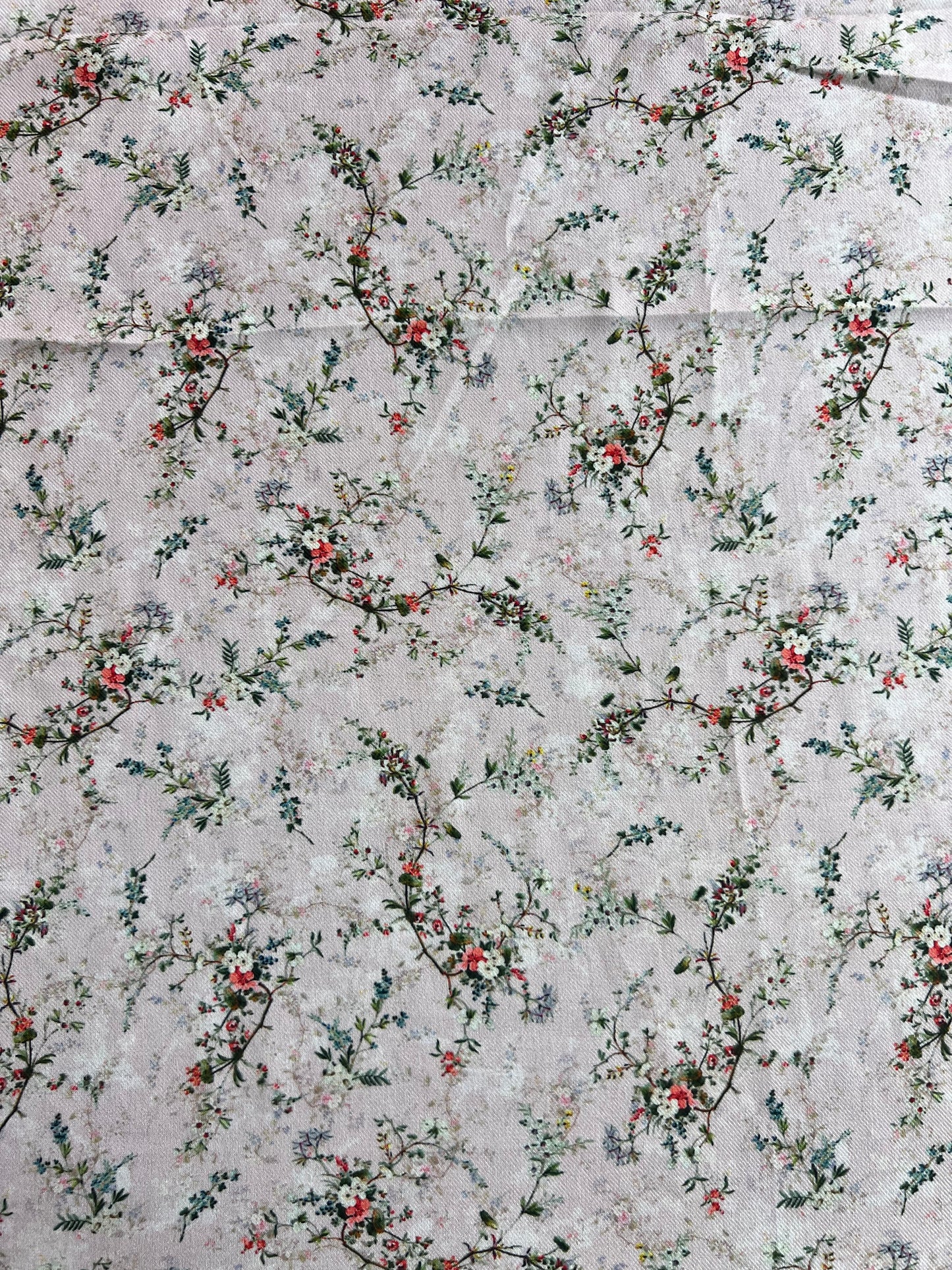 Baby Pink Floral Printed Cotton Spun Fabric