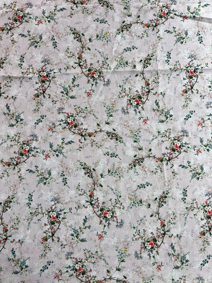 Baby Pink Floral Printed Cotton Spun Fabric