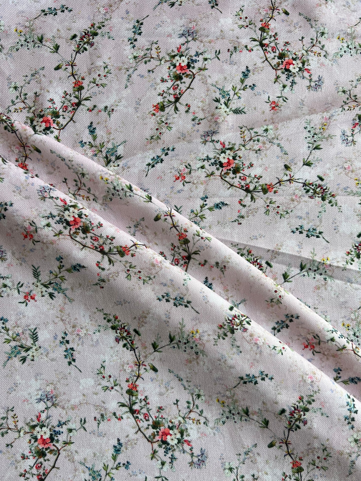 Baby Pink Floral Printed Cotton Spun Fabric