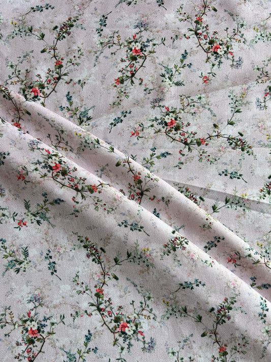 Baby Pink Floral Printed Cotton Spun Fabric