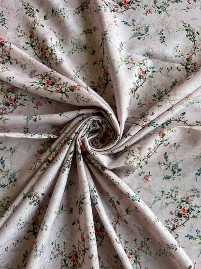 Baby Pink Floral Printed Cotton Spun Fabric