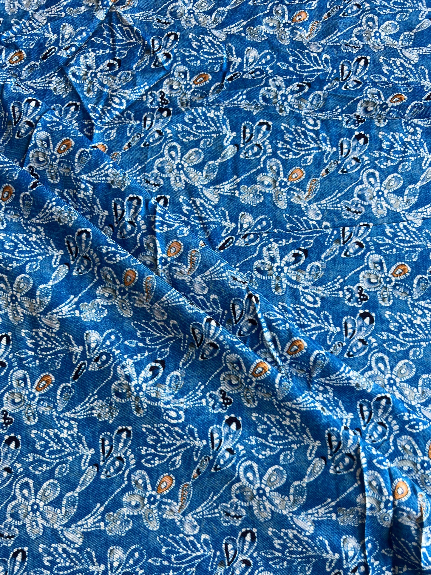 Royal Blue Batik Printed Cotton Spun Fabric