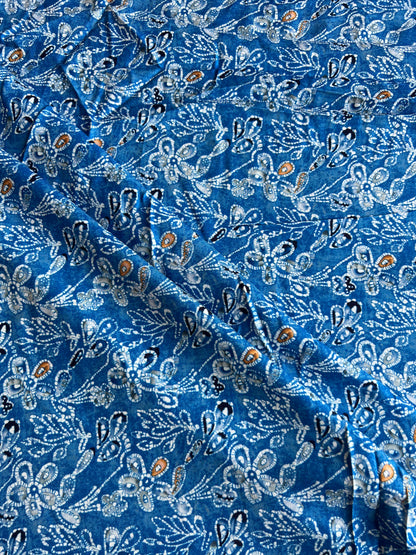 Royal Blue Batik Printed Cotton Spun Fabric