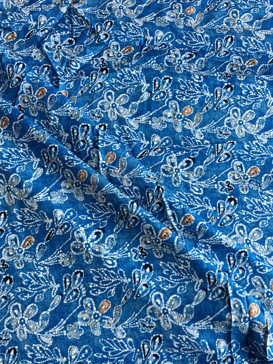 Royal Blue Batik Printed Cotton Spun Fabric