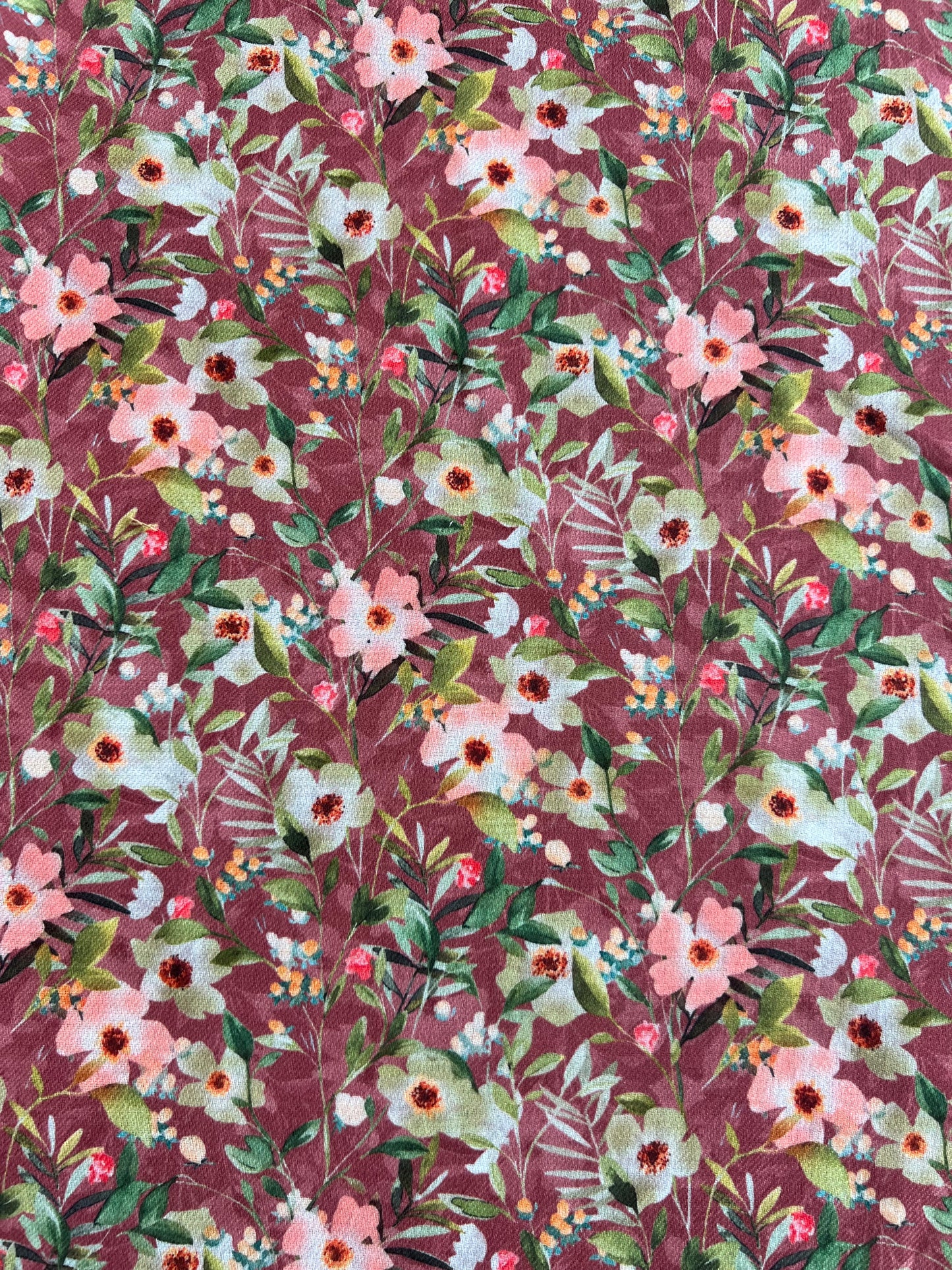 Maroon Floral Printed Cotton Spun Fabric