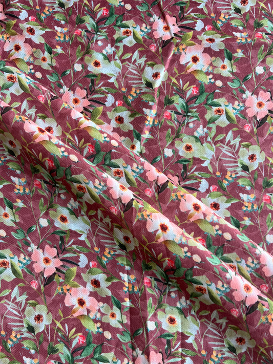 Maroon Floral Printed Cotton Spun Fabric