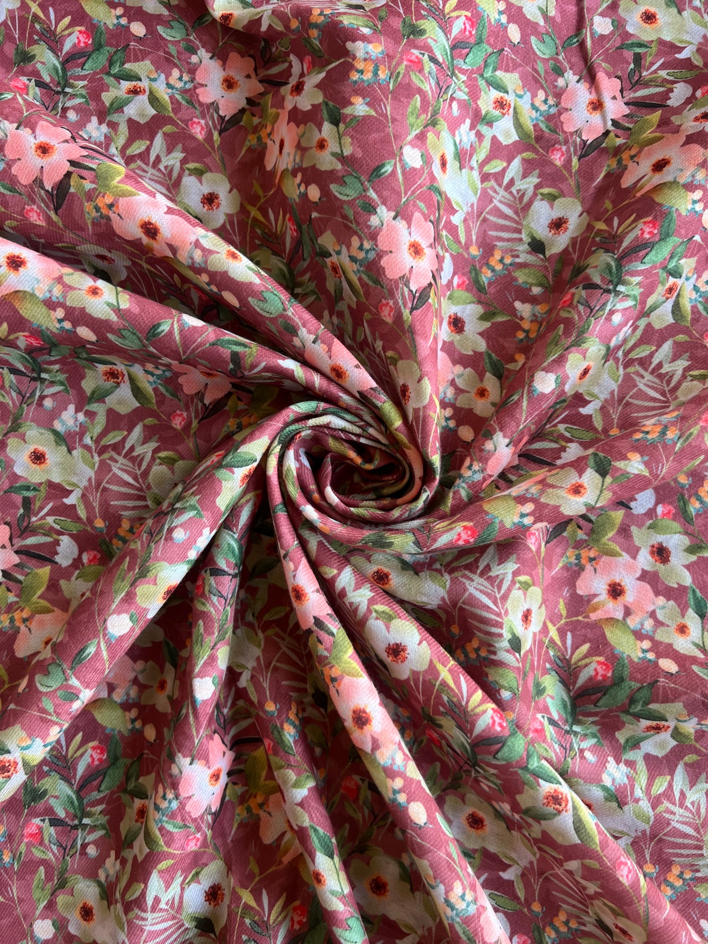 Maroon Floral Printed Cotton Spun Fabric