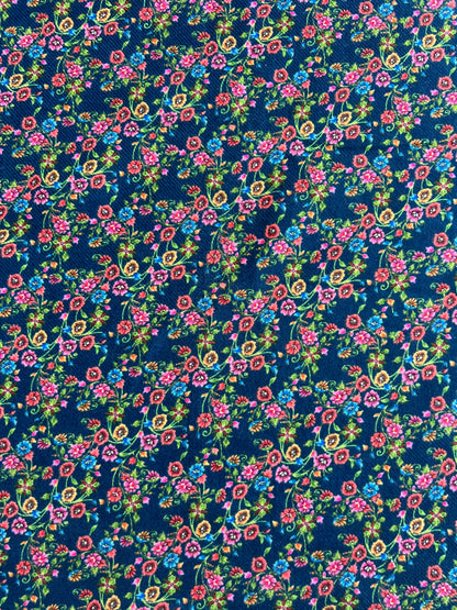 Navy Blue Floral Printed Cotton Spun Fabric