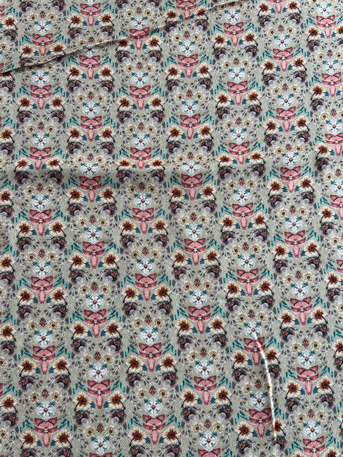 Beige Floral Printed Cotton Spun Fabric