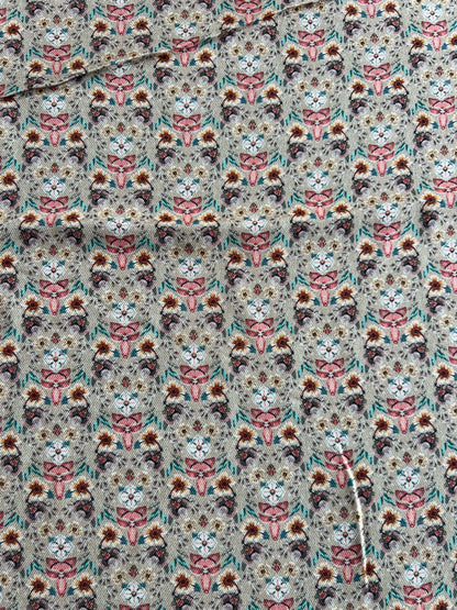 Beige Floral Printed Cotton Spun Fabric