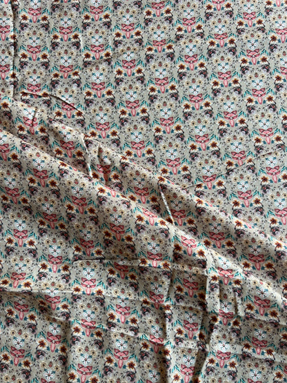 Beige Floral Printed Cotton Spun Fabric