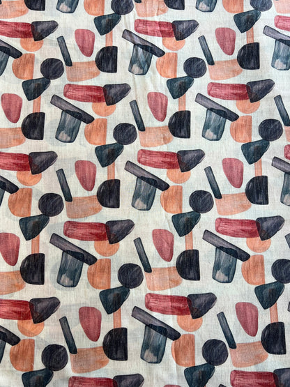 Geometrical Printed Cotton Linen Fabric