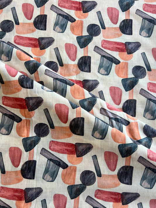 Geometrical Printed Cotton Linen Fabric