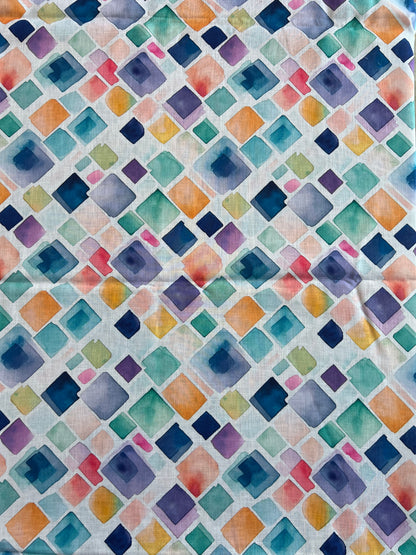 Multicolour Geometrical Printed Cotton Linen Fabric