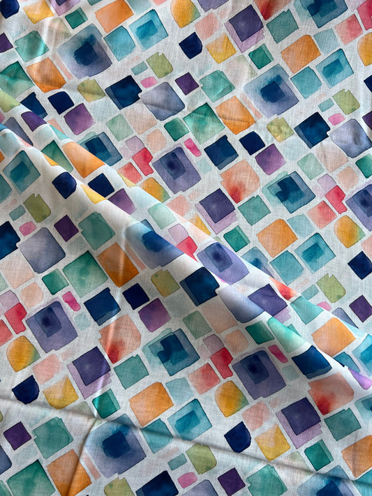 Multicolour Geometrical Printed Cotton Linen Fabric