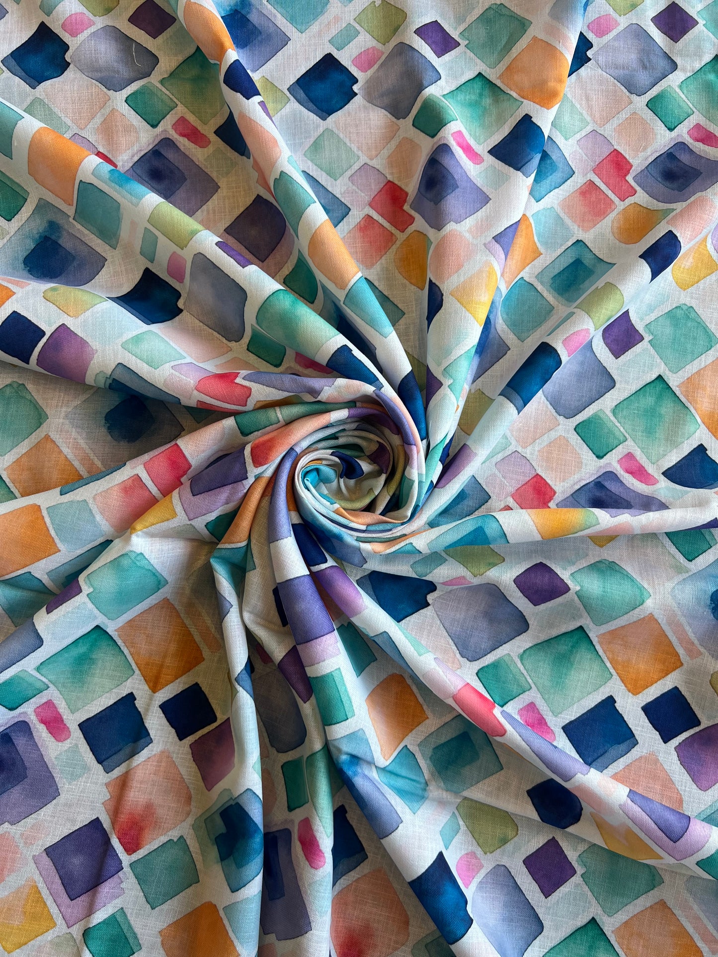 Multicolour Geometrical Printed Cotton Linen Fabric