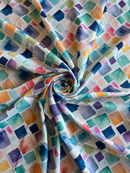 Multicolour Geometrical Printed Cotton Linen Fabric