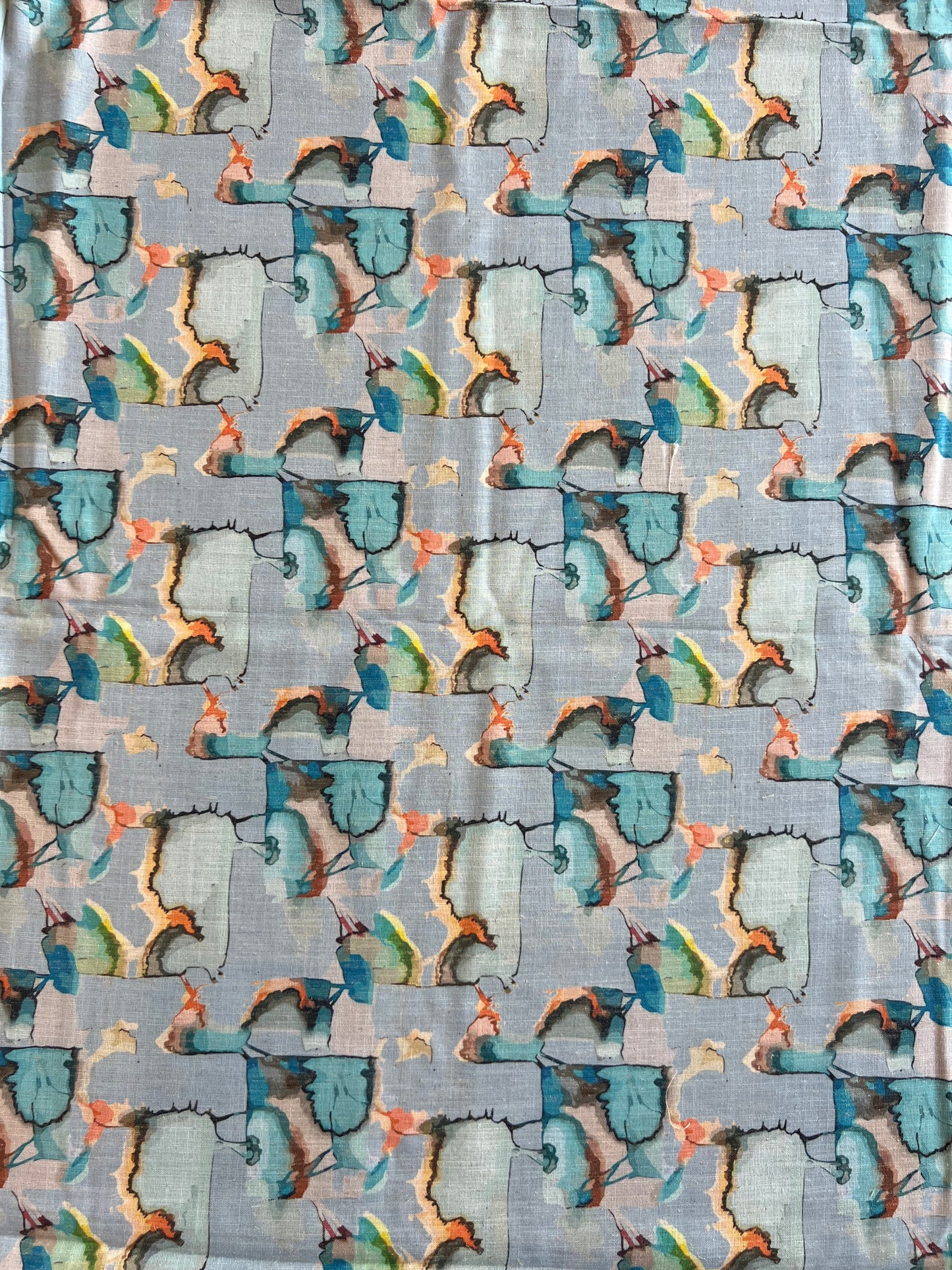 Blue Geometrical Printed Cotton Linen Fabric