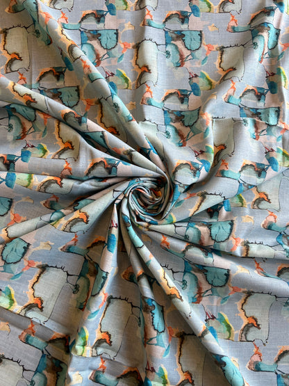 Blue Geometrical Printed Cotton Linen Fabric