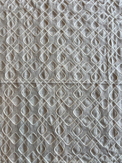 Beige Dori Work Embroidered Cotton Linen Fabric