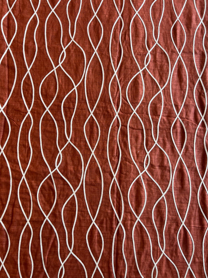 Rust Dori Work Embroidered Cotton Linen Fabric