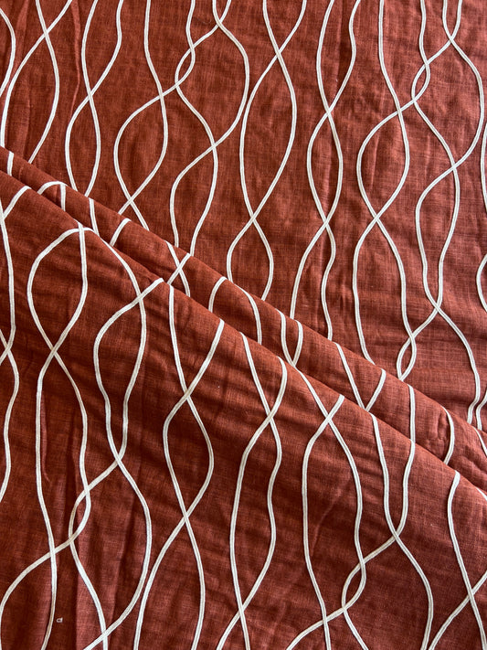 Rust Dori Work Embroidered Cotton Linen Fabric
